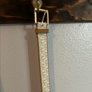 Michael Kors Beige & Tan MK Logo Leather Belt with Gold Buckle